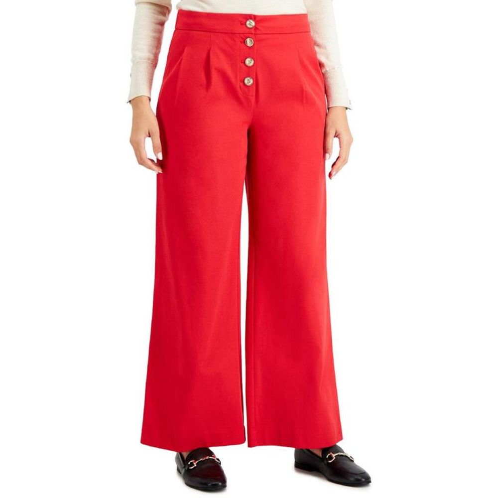 Charter Club Womens Red High Rise Dressy Stretch Wide Leg Pants Trousers NWT